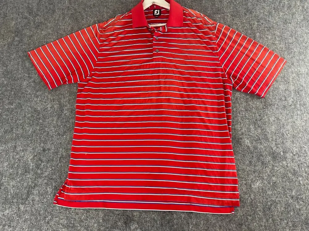 FootJoy Shirt Mens Extra Large Polo Red Striped Short Sleeve Golf XL N38